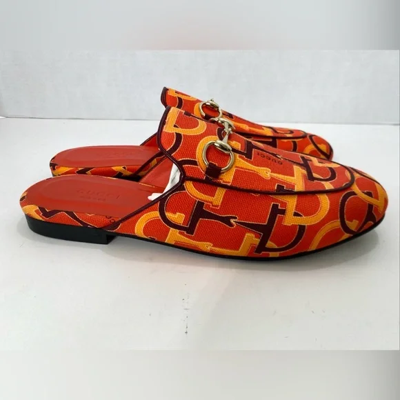Gucci WOMEN’S ORANGE-RED PRINCETOWN HORSEBIT MULES Shoes EUR 36.5 US 6-6.5 NIB - Picture 3 of 14